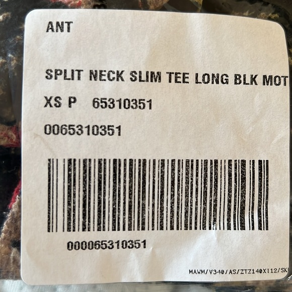 NWT Anthropologie XS P Split neck slim long sleeve tee black floral lightweight - Picture 9 of 9